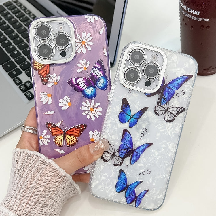 For iPhone 16e Plating Texture Butterfly TPU Phone Case with Glitter Lens Film(Daisy Butterflies HU2) - iPhone 16e Cases by PMC TechLife | Online Shopping South Africa | PMC TechLife | Buy Now Pay Later Mobicred