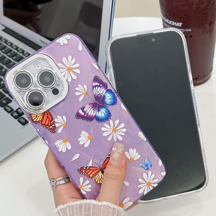 For iPhone 16e Plating Texture Butterfly TPU Phone Case with Glitter Lens Film(Flowers Butterflies HU1) - iPhone 16e Cases by PMC TechLife | Online Shopping South Africa | PMC TechLife | Buy Now Pay Later Mobicred