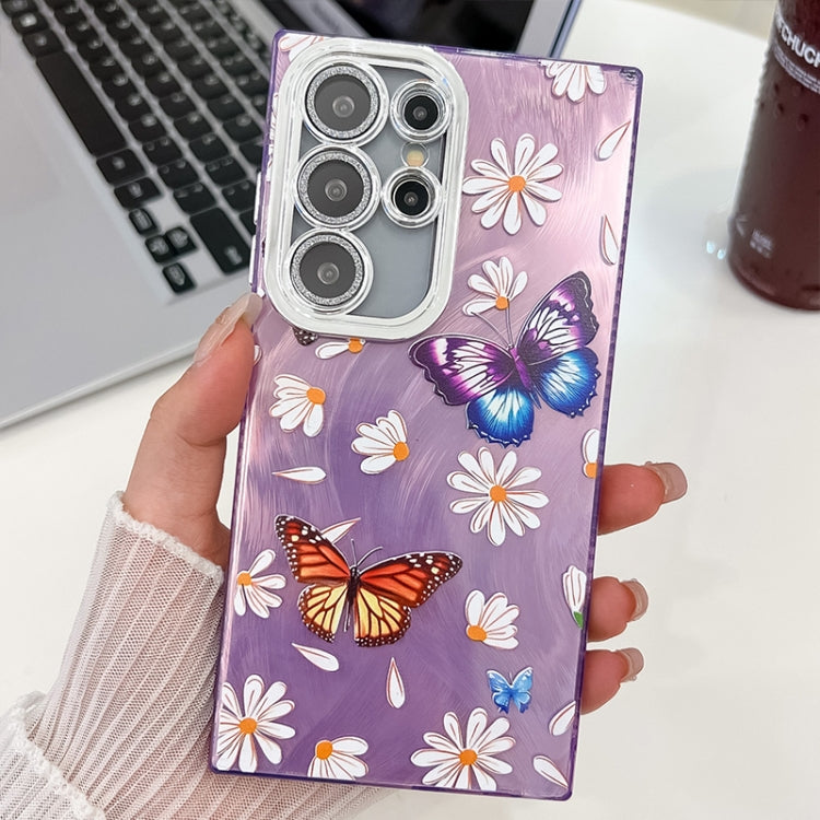 For Samsung Galaxy S25 Ultra 5G Plating Texture Butterfly TPU Phone Case with Glitter Lens Film(Daisy Butterflies HU2) - Galaxy S25 Ultra 5G Cases by PMC Jewellery | Online Shopping South Africa | PMC Jewellery | Buy Now Pay Later Mobicred