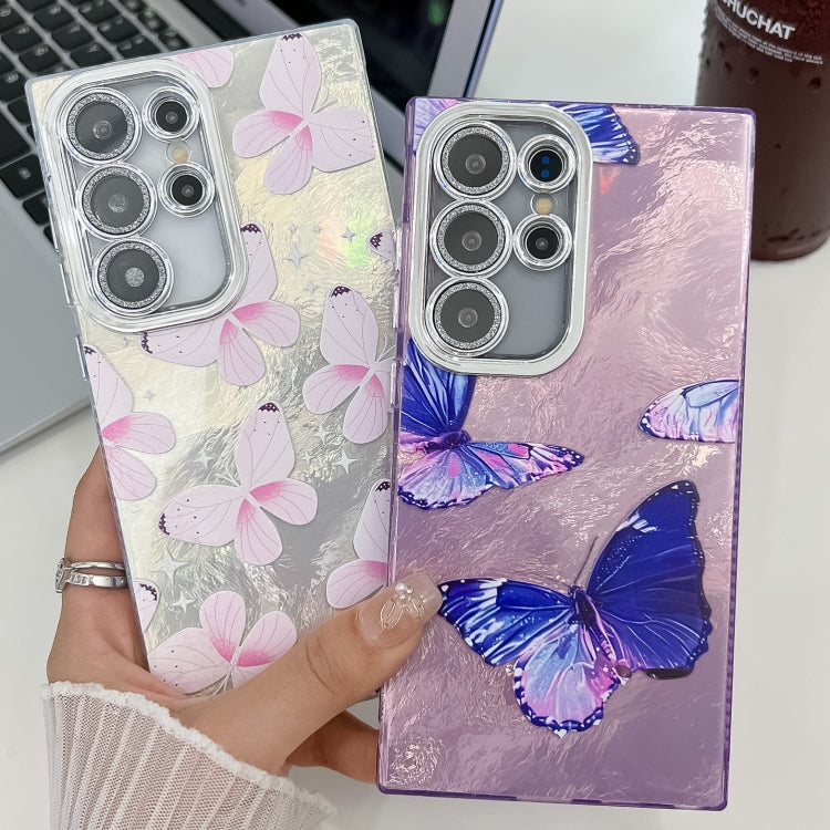 For Samsung Galaxy S25 Ultra 5G Plating Texture Butterfly TPU Phone Case with Glitter Lens Film(Daisy Butterflies HU2) - Galaxy S25 Ultra 5G Cases by PMC Jewellery | Online Shopping South Africa | PMC Jewellery | Buy Now Pay Later Mobicred