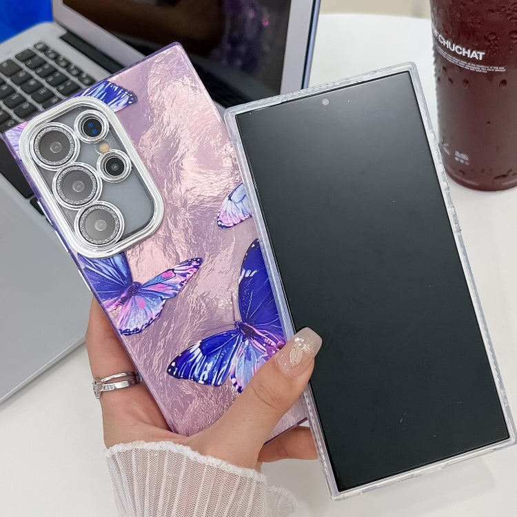 For Samsung Galaxy S25+ 5G Plating Texture Butterfly TPU Phone Case with Glitter Lens Film(Daisy Butterflies HU2) - Galaxy S25+ 5G Cases by PMC Jewellery | Online Shopping South Africa | PMC Jewellery | Buy Now Pay Later Mobicred