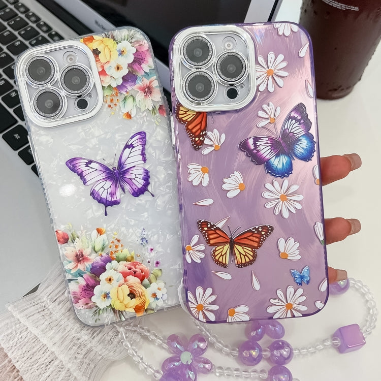 For iPhone 16e Plating Texture Butterfly Wristband TPU Phone Case with Glitter Lens Film(Daisy Butterflies HU2) - iPhone 16e Cases by PMC TechLife | Online Shopping South Africa | PMC TechLife | Buy Now Pay Later Mobicred