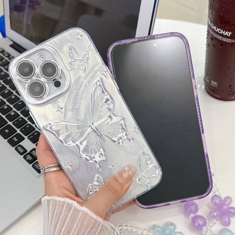 For iPhone 16e Plating Texture Butterfly Wristband TPU Phone Case with Glitter Lens Film(Blue Butterflies HU3) - free shipping - PMC TechLife - Order now!