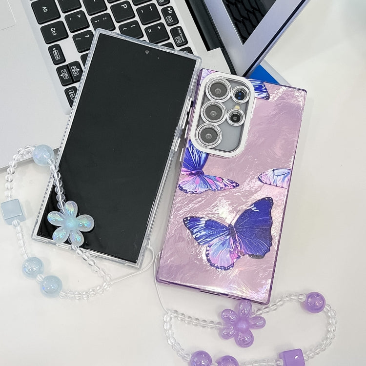 For Samsung Galaxy S25 Ultra 5G Plating Texture Butterfly Wristband TPU Phone Case with Glitter Lens Film(Silver Butterflies HU6) - Galaxy S25 Ultra 5G Cases by PMC Jewellery | Online Shopping South Africa | PMC Jewellery | Buy Now Pay Later Mobicred