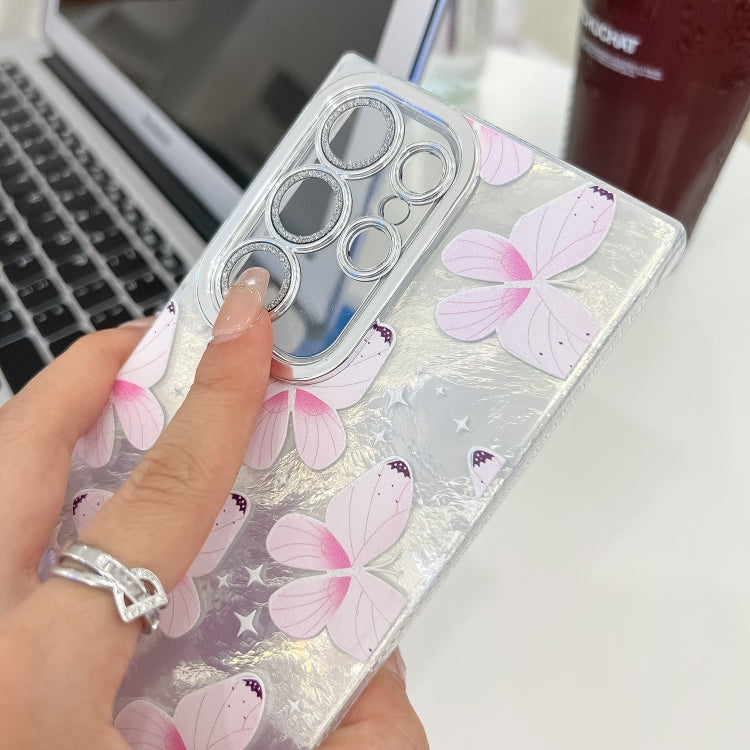 For Samsung Galaxy S25 Ultra 5G Plating Texture Butterfly Wristband TPU Phone Case with Glitter Lens Film(Pink Butterflies HU5) - Galaxy S25 Ultra 5G Cases by PMC Jewellery | Online Shopping South Africa | PMC Jewellery | Buy Now Pay Later Mobicred