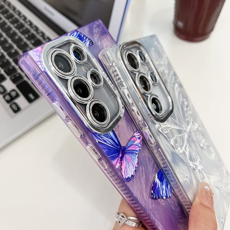 For Samsung Galaxy S25 Ultra 5G Plating Texture Butterfly Wristband TPU Phone Case with Glitter Lens Film(Pink Butterflies HU5) - Galaxy S25 Ultra 5G Cases by PMC Jewellery | Online Shopping South Africa | PMC Jewellery | Buy Now Pay Later Mobicred