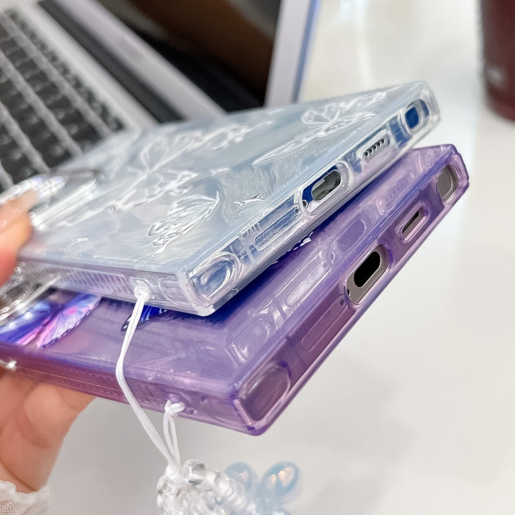 For Samsung Galaxy S25 Ultra 5G Plating Texture Butterfly Wristband TPU Phone Case with Glitter Lens Film(Silver Butterflies HU6) - Galaxy S25 Ultra 5G Cases by PMC Jewellery | Online Shopping South Africa | PMC Jewellery | Buy Now Pay Later Mobicred