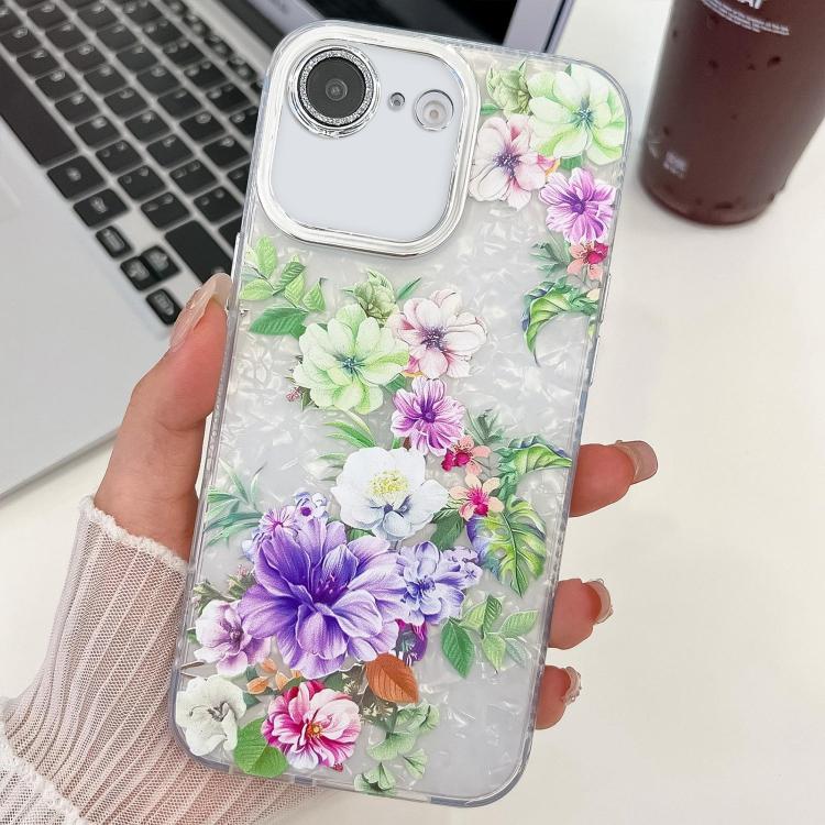 For iPhone 16e Electroplating Flowers Plants Texture TPU Phone Case(Colorful Peony FL10) - free shipping - PMC TechLife - Order now!