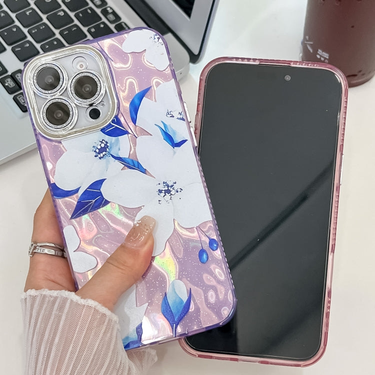 For iPhone 16e Electroplating Flowers Plants Texture TPU Phone Case(Pale Purple FlowerFL11) - iPhone 16e Cases by PMC TechLife | Online Shopping South Africa | PMC TechLife | Buy Now Pay Later Mobicred
