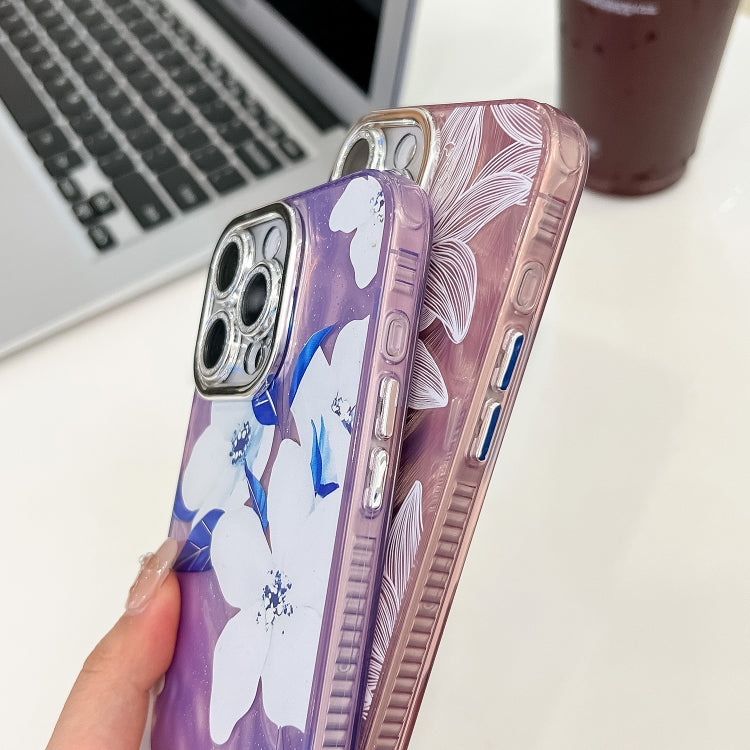 For iPhone 16e Electroplating Flowers Plants Texture TPU Phone Case(Peach Blossom FL18) - iPhone 16e Cases by PMC TechLife | Online Shopping South Africa | PMC TechLife | Buy Now Pay Later Mobicred