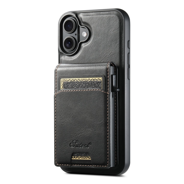 For iPhone 16 Suteni H19 Oil Wax 2-in-1 MagSafe Removable Card Box Back Phone Case(Black) - free shipping - PMC Jewellery - Order now!