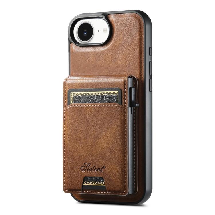 For iPhone 16e Suteni H19 Oil Wax 2-in-1 MagSafe Removable Card Box Back Phone Case(Brown) - iPhone 16e Cases by Suteni | Online Shopping South Africa | PMC TechLife | Buy Now Pay Later Mobicred