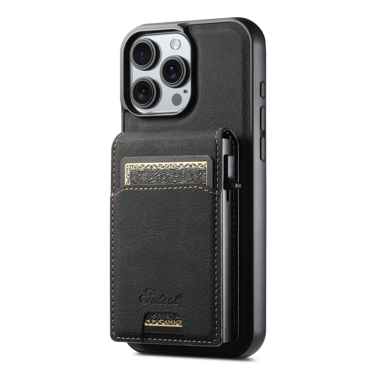For iPhone 16 Pro Suteni H19 Litchi Grain 2-in-1 MagSafe Removable Card Box Back Phone Case(Black) - free shipping - PMC Jewellery - Order now!
