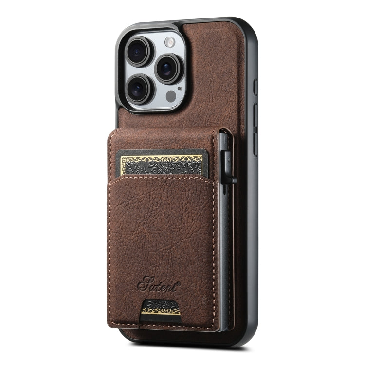 For iPhone 16 Pro Suteni H19 Litchi Grain 2-in-1 MagSafe Removable Card Box Back Phone Case(Brown) - free shipping - PMC Jewellery - Order now!