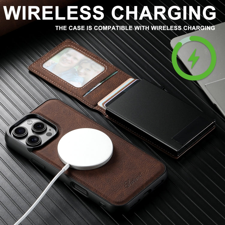 For iPhone 16 Pro Suteni H19 Litchi Grain 2-in-1 MagSafe Removable Card Box Back Phone Case(Brown) - free shipping - PMC Jewellery - Order now!