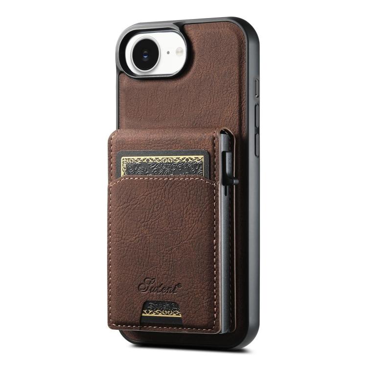 For iPhone 16e Suteni H19 Litchi Grain 2-in-1 MagSafe Removable Card Box Back Phone Case(Brown) - iPhone 16e Cases by Suteni | Online Shopping South Africa | PMC TechLife | Buy Now Pay Later Mobicred