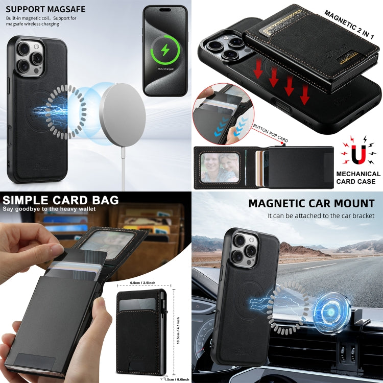 For iPhone 16 Pro Suteni H19 Litchi Grain 2-in-1 MagSafe Removable Card Box Back Phone Case(Black) - free shipping - PMC Jewellery - Order now!