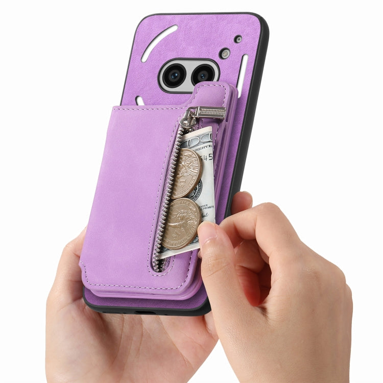 For Nothing Phone 2a Retro MagSafe Zipper Wallet Card Bag Back Phone Case(Purple) - More Brand by PMC TechLife | Online Shopping South Africa | PMC TechLife | Buy Now Pay Later Mobicred