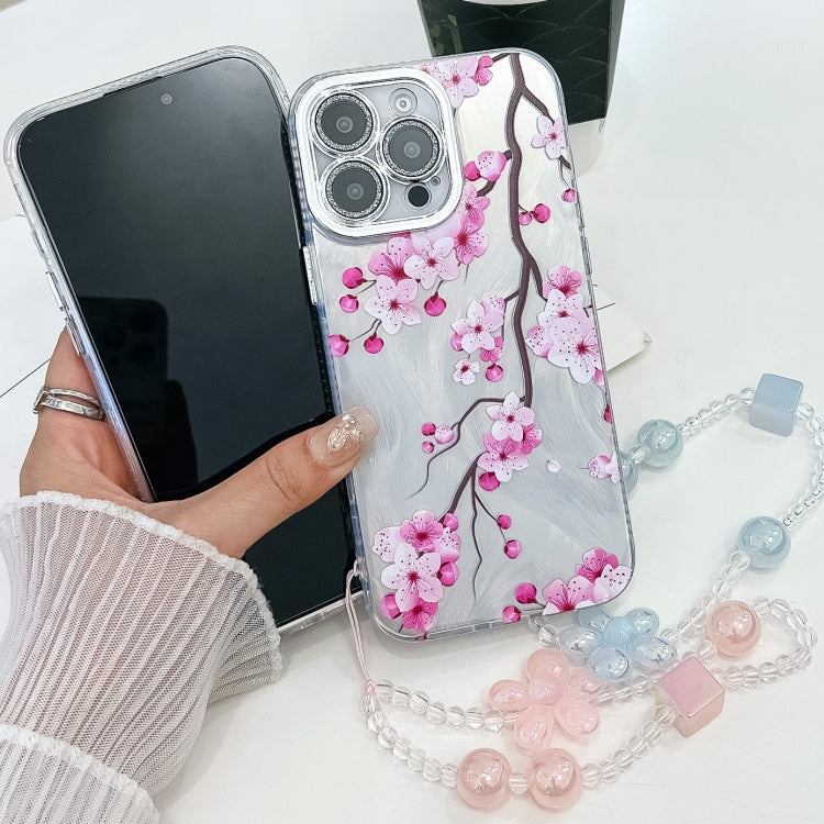 For iPhone 16e Electroplating Flowers Plants Texture Wristband TPU Phone Case(Peony FL14) - iPhone 16e Cases by PMC TechLife | Online Shopping South Africa | PMC TechLife | Buy Now Pay Later Mobicred
