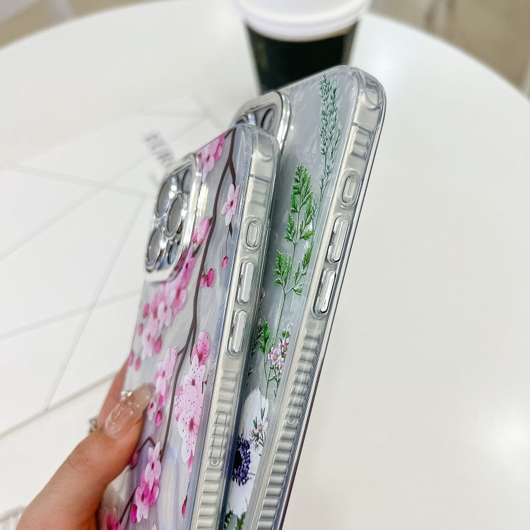For iPhone 16e Electroplating Flowers Plants Texture Wristband TPU Phone Case(Green Plants FL5) - iPhone 16e Cases by PMC TechLife | Online Shopping South Africa | PMC TechLife | Buy Now Pay Later Mobicred