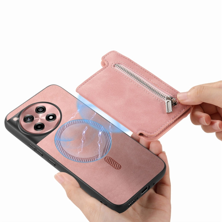 For OnePlus Nord CE4 / Ace 3V Retro MagSafe Zipper Wallet Card Bag Back Phone Case(Pink) - OnePlus Cases by PMC TechLife | Online Shopping South Africa | PMC TechLife | Buy Now Pay Later Mobicred