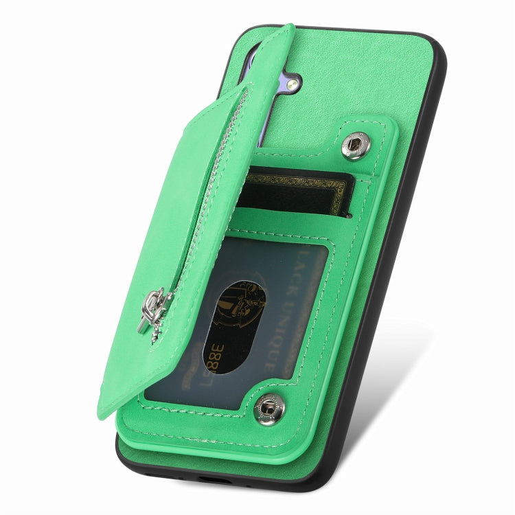 For OnePlus Ace 3 5G / 12R 5G Retro MagSafe Zipper Wallet Card Bag Back Phone Case(Green) - OnePlus Cases by PMC TechLife | Online Shopping South Africa | PMC TechLife | Buy Now Pay Later Mobicred