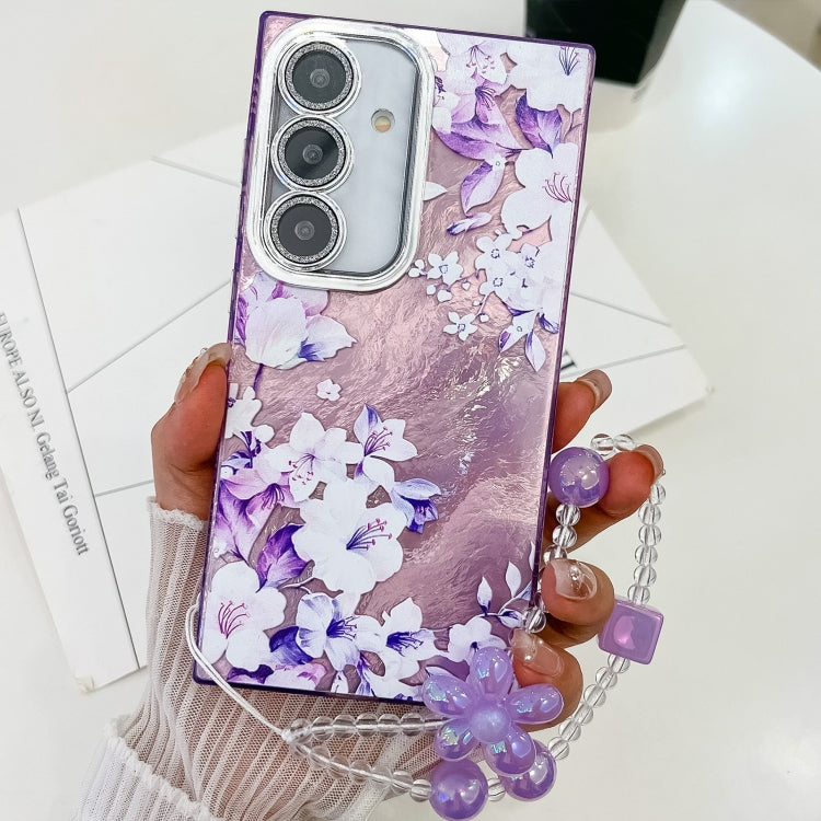 For Samsung Galaxy S25 5G Electroplating Flowers Plants Texture Wristband TPU Phone Case(Azalea FL4) - free shipping - PMC Jewellery - Order now!