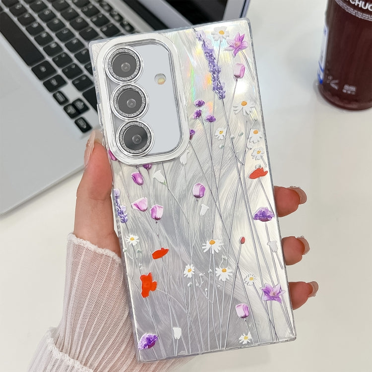 For Samsung Galaxy S25+ 5G Electroplating Flower Texture TPU Phone Case(Purple Wildflowers SH1) - free shipping - PMC Jewellery - Order now!