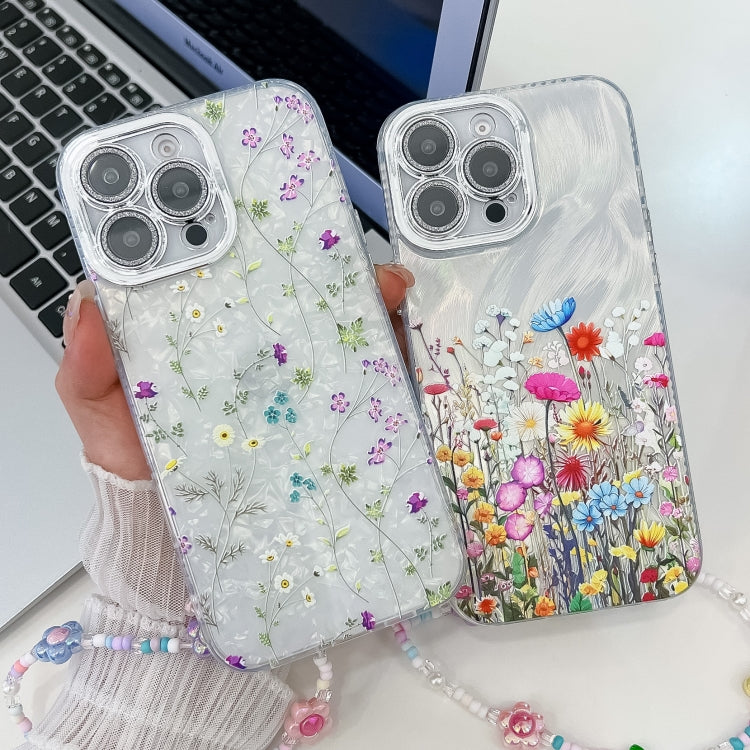 For iPhone 16e Electroplating Flower Texture Wristband TPU Phone Case(Flowers SH4) - iPhone 16e Cases by PMC TechLife | Online Shopping South Africa | PMC TechLife | Buy Now Pay Later Mobicred