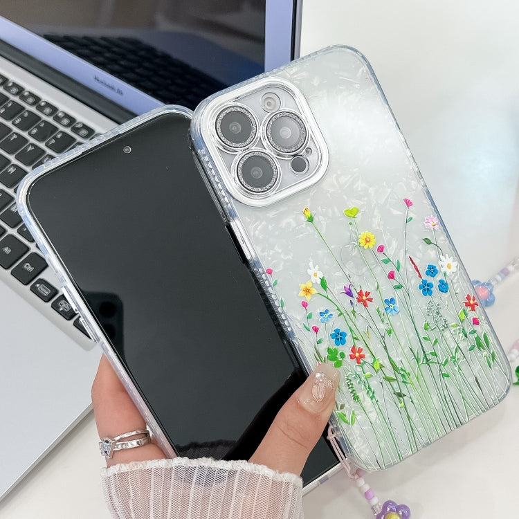 For iPhone 16e Electroplating Flower Texture Wristband TPU Phone Case(Wild Chrysanthemum SH5) - iPhone 16e Cases by PMC TechLife | Online Shopping South Africa | PMC TechLife | Buy Now Pay Later Mobicred