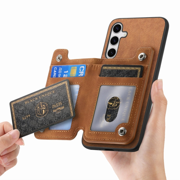For Samsung Galaxy S25+ 5G Retro MagSafe Zipper Wallet Card Bag Back Phone Case(Brown) - Galaxy S25+ 5G Cases by PMC Jewellery | Online Shopping South Africa | PMC Jewellery | Buy Now Pay Later Mobicred