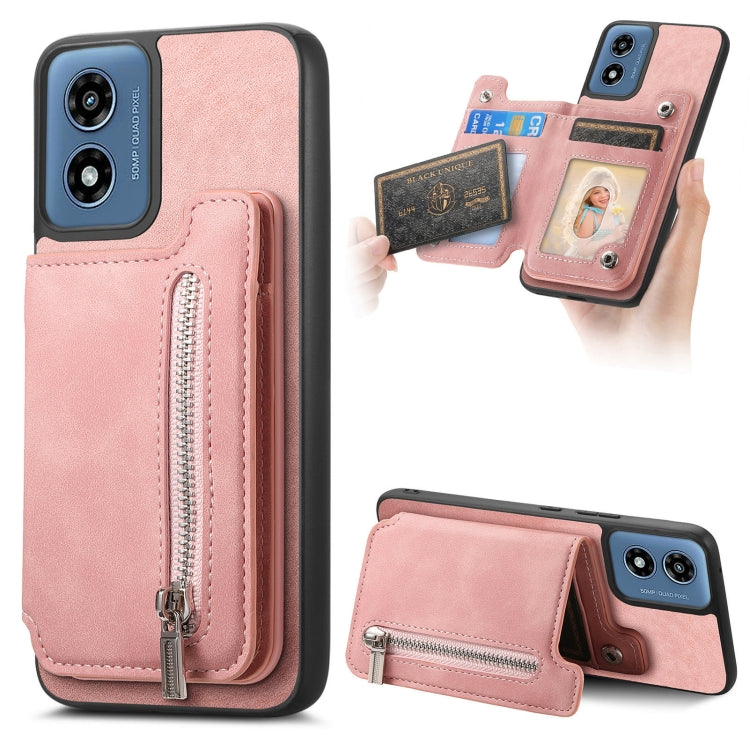 For Motorola Moto G 5G 2024 Retro MagSafe Zipper Wallet Card Bag Back Phone Case(Pink) - Motorola Cases by PMC TechLife | Online Shopping South Africa | PMC TechLife | Buy Now Pay Later Mobicred