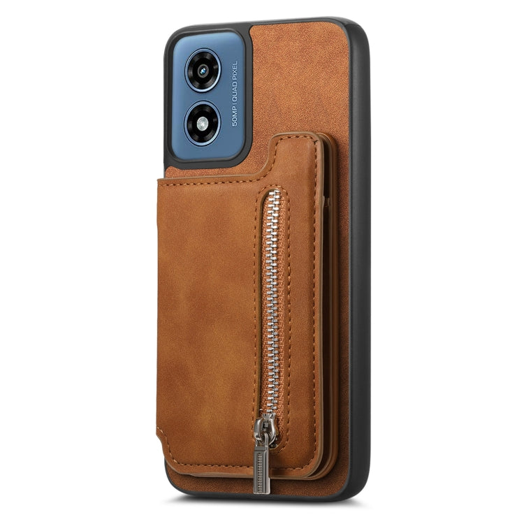 For Motorola Moto G 5G 2024 Retro MagSafe Zipper Wallet Card Bag Back Phone Case(Brown) - Motorola Cases by PMC TechLife | Online Shopping South Africa | PMC TechLife | Buy Now Pay Later Mobicred
