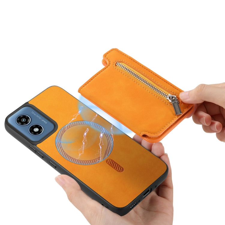 For Motorola Moto G Stylus 5G 2024 Retro MagSafe Zipper Wallet Card Bag Back Phone Case(Yellow) - Motorola Cases by PMC TechLife | Online Shopping South Africa | PMC TechLife | Buy Now Pay Later Mobicred
