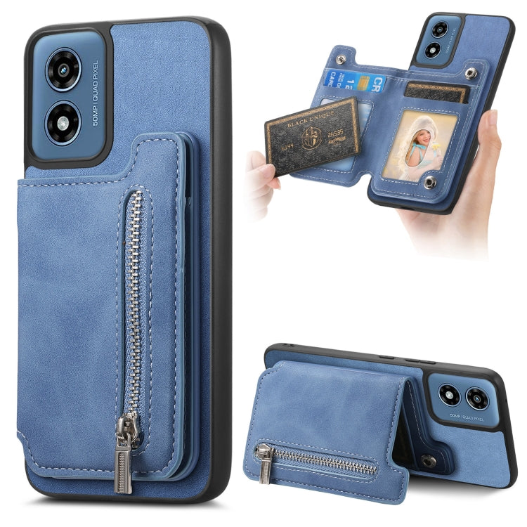 For Motorola Moto G Stylus 5G 2024 Retro MagSafe Zipper Wallet Card Bag Back Phone Case(Blue) - Motorola Cases by PMC TechLife | Online Shopping South Africa | PMC TechLife | Buy Now Pay Later Mobicred