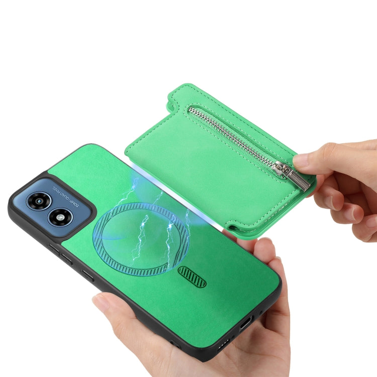 For Motorola Moto G Stylus 5G 2024 Retro MagSafe Zipper Wallet Card Bag Back Phone Case(Green) - Motorola Cases by PMC TechLife | Online Shopping South Africa | PMC TechLife | Buy Now Pay Later Mobicred