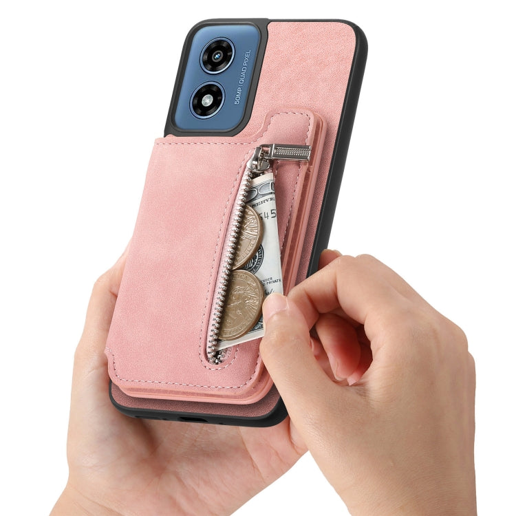 For Motorola Moto G Play 2024 4G Retro MagSafe Zipper Wallet Card Bag Back Phone Case(Pink) - Motorola Cases by PMC TechLife | Online Shopping South Africa | PMC TechLife | Buy Now Pay Later Mobicred