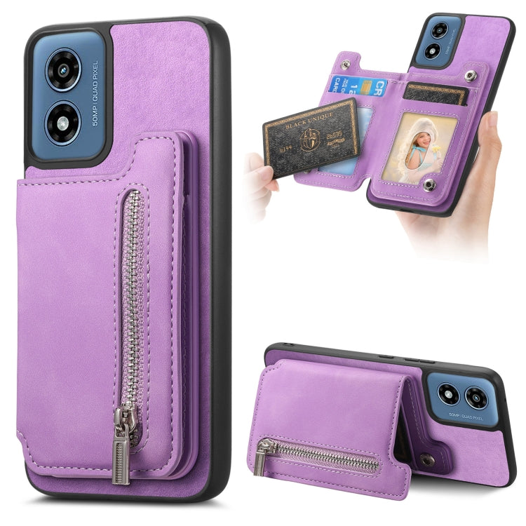 For Motorola Moto G Play 2024 4G Retro MagSafe Zipper Wallet Card Bag Back Phone Case(Purple) - Motorola Cases by PMC TechLife | Online Shopping South Africa | PMC TechLife | Buy Now Pay Later Mobicred