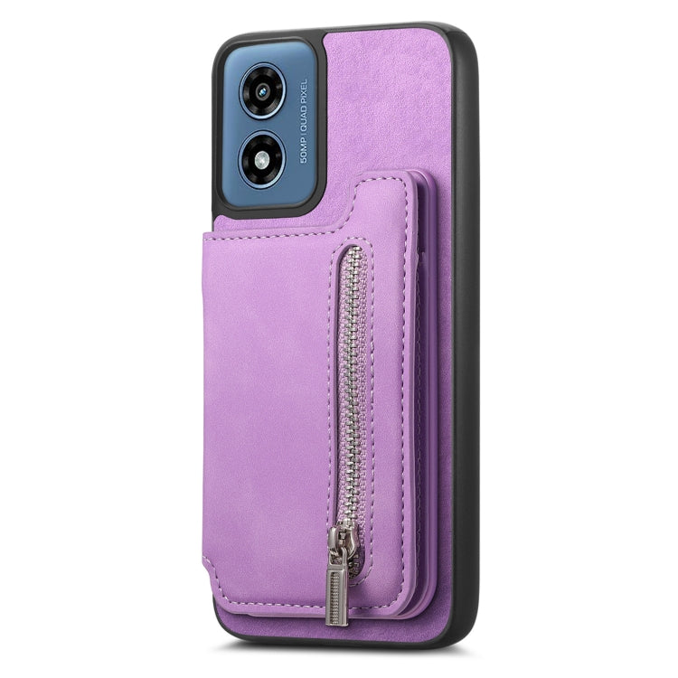 For Motorola Moto G Play 2024 4G Retro MagSafe Zipper Wallet Card Bag Back Phone Case(Purple) - Motorola Cases by PMC TechLife | Online Shopping South Africa | PMC TechLife | Buy Now Pay Later Mobicred