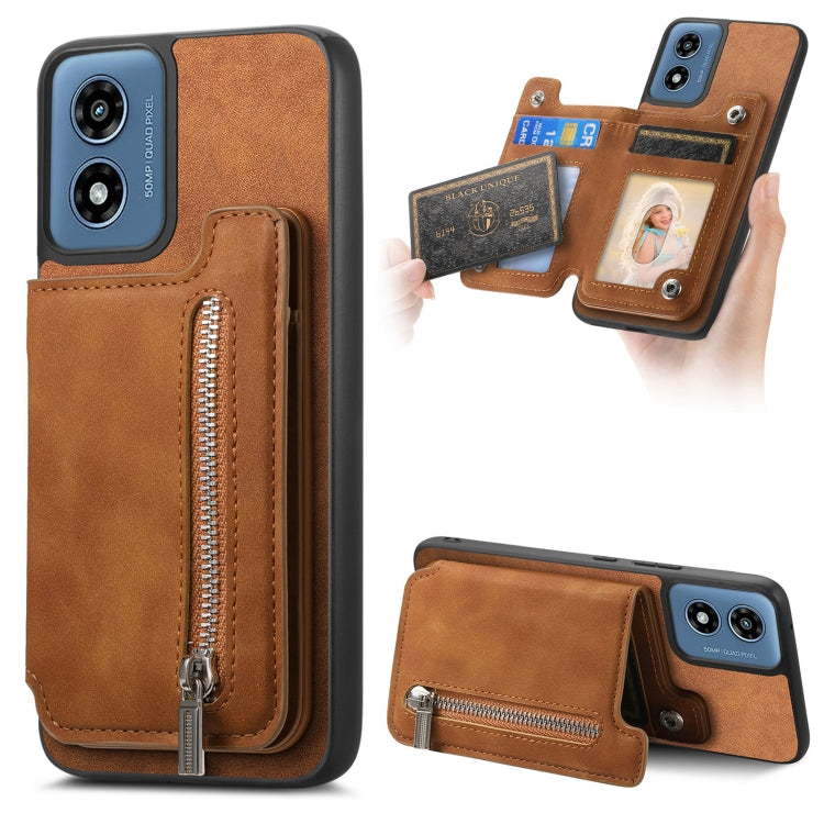 For Motorola Moto G Play 2024 4G Retro MagSafe Zipper Wallet Card Bag Back Phone Case(Brown) - Motorola Cases by PMC TechLife | Online Shopping South Africa | PMC TechLife | Buy Now Pay Later Mobicred