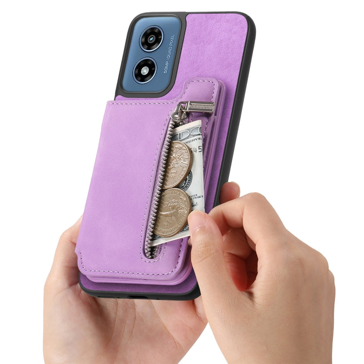 For Motorola Moto G Power 2024 5G Retro MagSafe Zipper Wallet Card Bag Back Phone Case(Purple) - Motorola Cases by PMC TechLife | Online Shopping South Africa | PMC TechLife | Buy Now Pay Later Mobicred