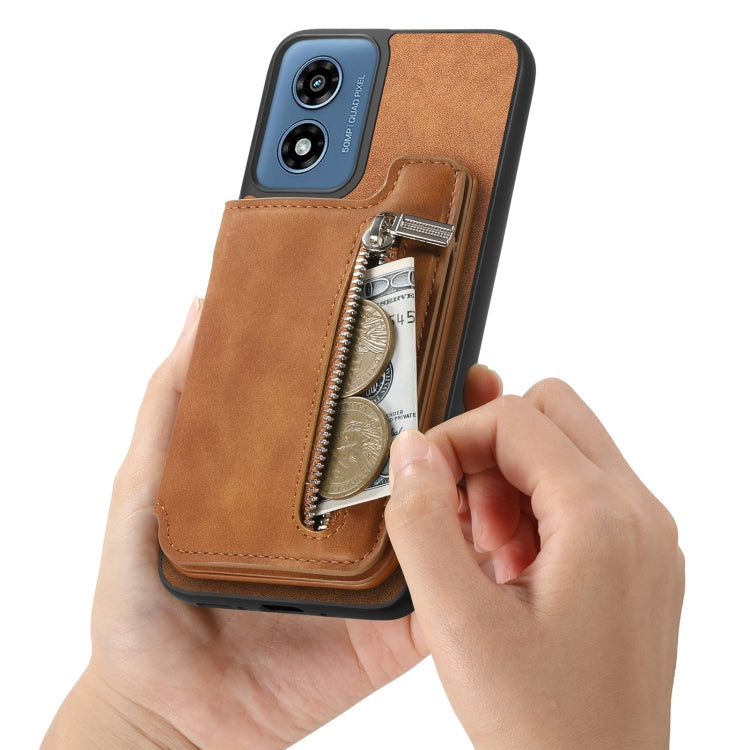 For Motorola Moto G Power 2024 5G Retro MagSafe Zipper Wallet Card Bag Back Phone Case(Brown) - Motorola Cases by PMC TechLife | Online Shopping South Africa | PMC TechLife | Buy Now Pay Later Mobicred