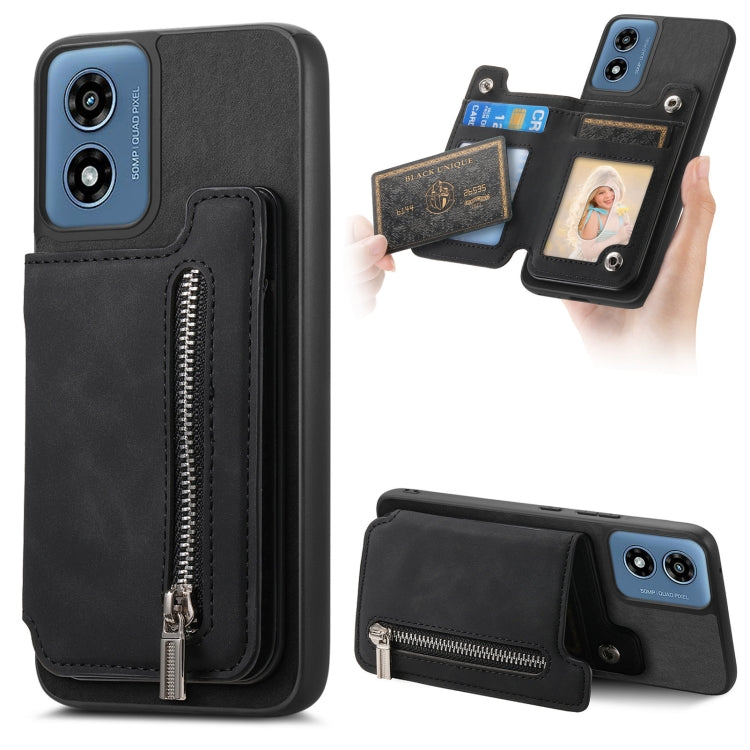 For Motorola Moto G Power 2024 5G Retro MagSafe Zipper Wallet Card Bag Back Phone Case(Black) - Motorola Cases by PMC TechLife | Online Shopping South Africa | PMC TechLife | Buy Now Pay Later Mobicred