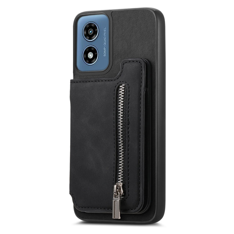For Motorola Moto G Power 2024 5G Retro MagSafe Zipper Wallet Card Bag Back Phone Case(Black) - Motorola Cases by PMC TechLife | Online Shopping South Africa | PMC TechLife | Buy Now Pay Later Mobicred