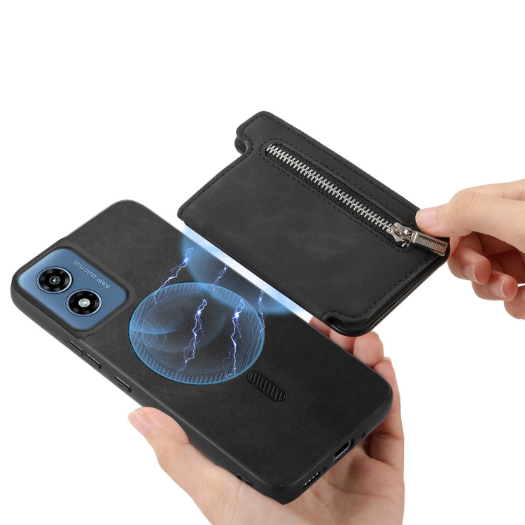 For Motorola Moto G Power 2024 5G Retro MagSafe Zipper Wallet Card Bag Back Phone Case(Black) - Motorola Cases by PMC TechLife | Online Shopping South Africa | PMC TechLife | Buy Now Pay Later Mobicred