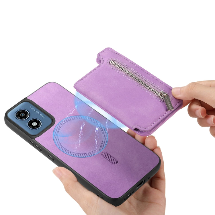 For Motorola Moto G35 Retro MagSafe Zipper Wallet Card Bag Back Phone Case(Purple) - free shipping - PMC TechLife - Order now!