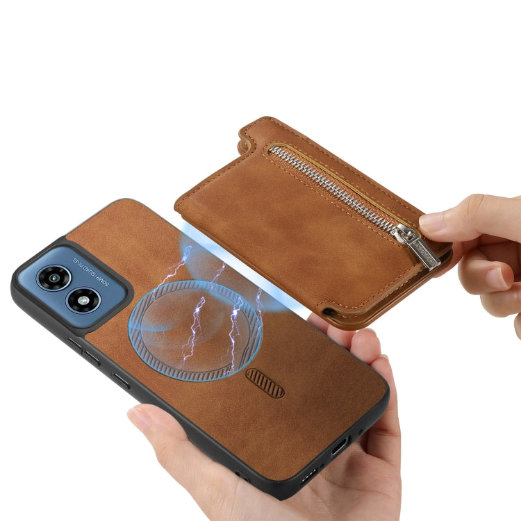 For Motorola Moto G35 Retro MagSafe Zipper Wallet Card Bag Back Phone Case(Brown) - Motorola Cases by PMC TechLife | Online Shopping South Africa | PMC TechLife | Buy Now Pay Later Mobicred