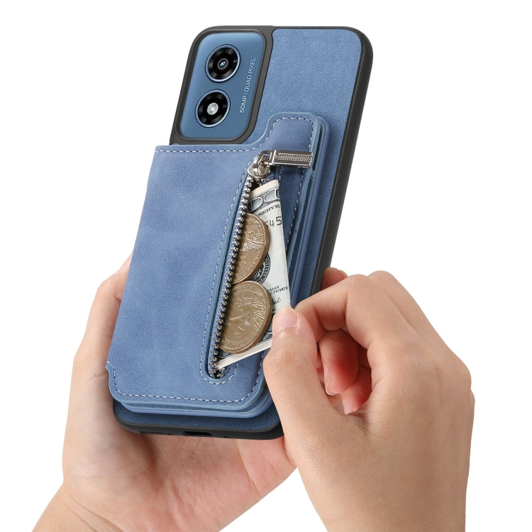 For Motorola Moto G55 Retro MagSafe Zipper Wallet Card Bag Back Phone Case(Blue) - Motorola Cases by PMC TechLife | Online Shopping South Africa | PMC TechLife | Buy Now Pay Later Mobicred