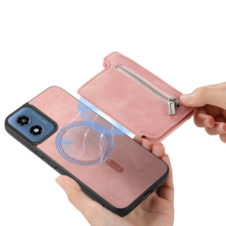 For Motorola Moto G55 Retro MagSafe Zipper Wallet Card Bag Back Phone Case(Pink) - Motorola Cases by PMC TechLife | Online Shopping South Africa | PMC TechLife | Buy Now Pay Later Mobicred