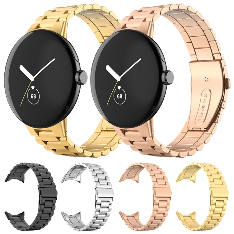 For Google Pixel Watch 3 45mm Three Beads Stainless Steel Folding Buckle Integrated Watch Band(Gold) - free shipping - PMC TechLife - Order now!
